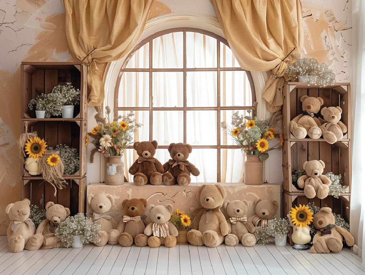 Attic Window Bears Printed Baby Backdrop