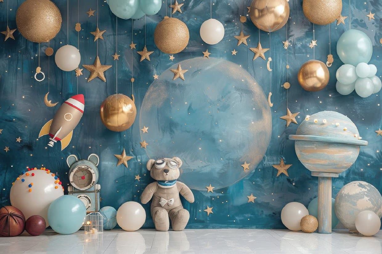 Balloon Moon Party Printed Baby Backdrop