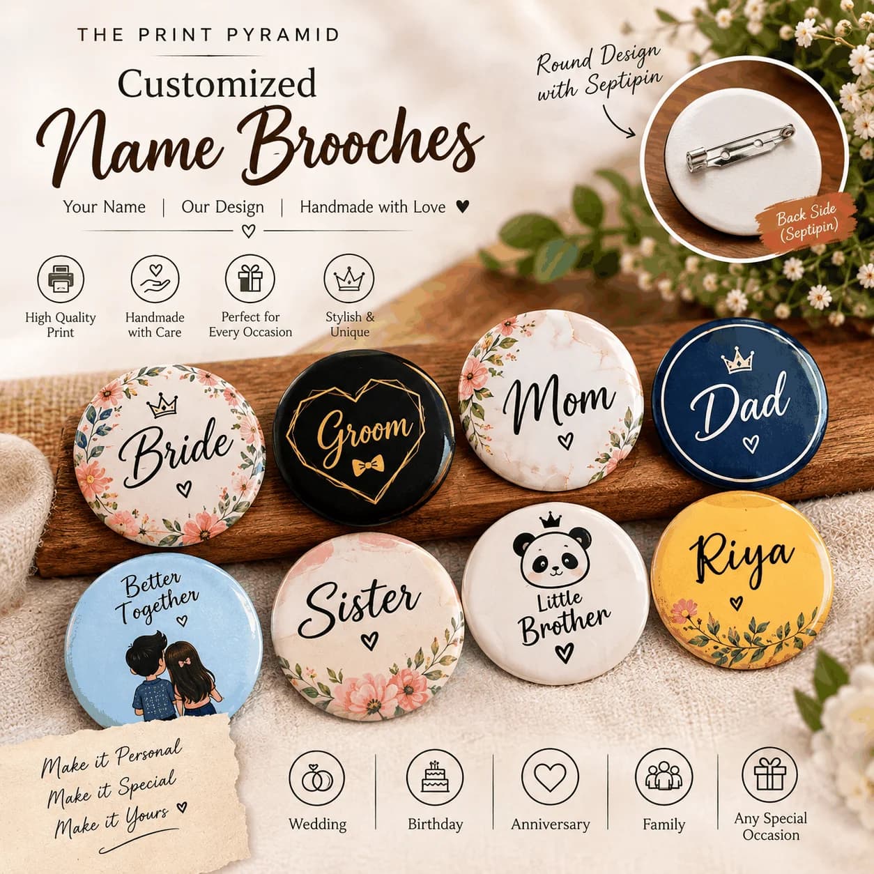 Make Your Own Custom Brooch | Custom Photo & Name Brooches